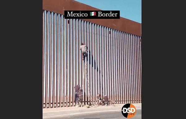 Sınır duvarının, göçmenler tarafından basit bir şekilde aşıldığı görüntüler sosyal medyada viral oldu.