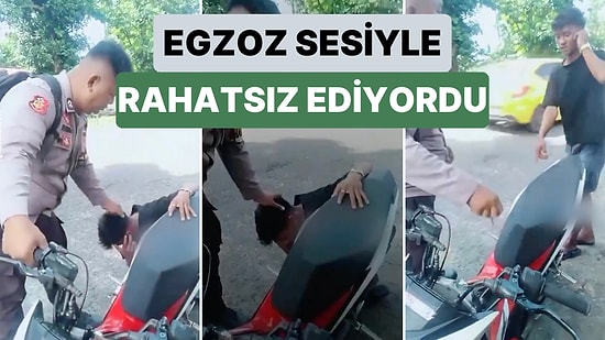 Endonezya'da Bir Polis Egzoz Sesiyle İnsanları Rahatsız Eden Motorcunun Kulağını Egzoza Dayadı