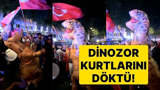 Kutlamalara Dinozor Katıldı! Taraftarlarla Birlikte Davul Zurna Eşliğinde Dans Etti