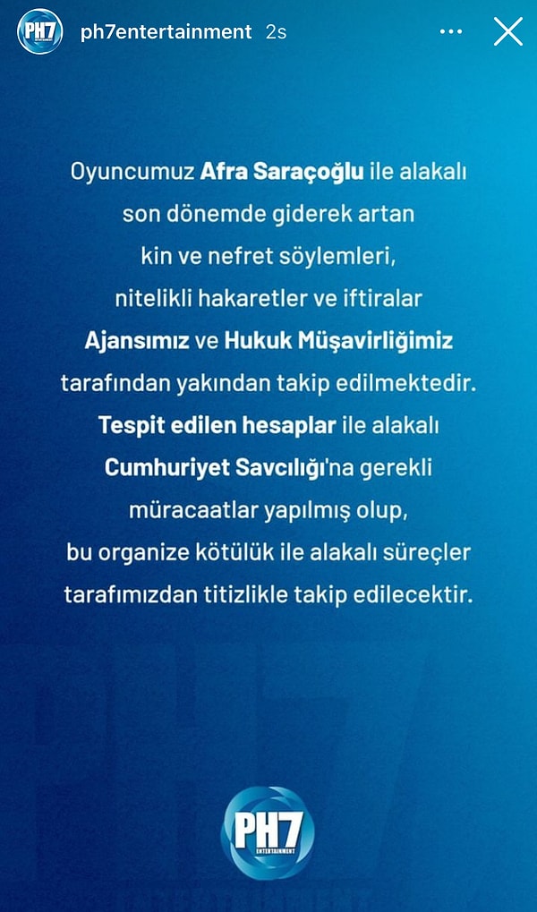 Ajansın yaptığı açıklamaya göre, Afra Saraçoğlu hakkında yapılacak her türlü nefret söylemi içeren yorum, hakaret ve iftira yakından izlenecek. Aynı zamanda bu durum ajans ve hukuk müşavirliği tarafından da takip edilmeye devam edecekmiş.