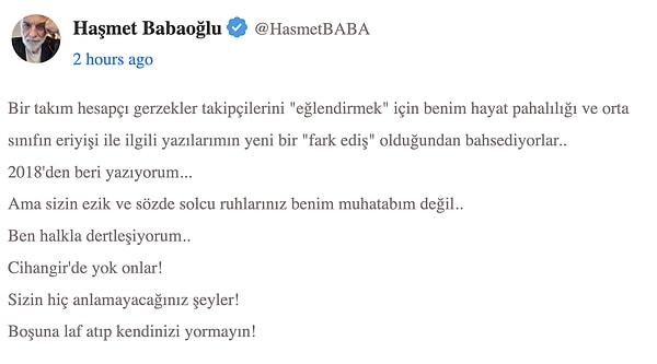 Haşmet Babaoğlu eleştirilere şöyle yanıt verdi 👇