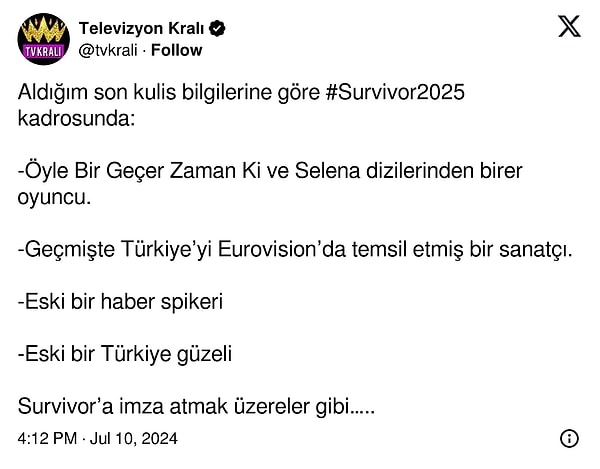 Yeni yarışmacıların kimler olacağına dair merakımızın artmasıyla birlikte X'te Televizyon Kralı adlı bir hesaptan bomba gibi bir iddia geldi!