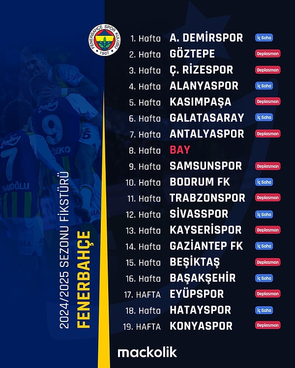 Fenerbahçe'nin fikstürü 👇