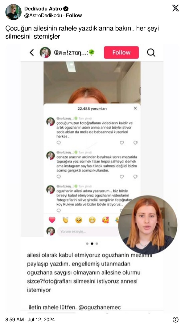 Geçtiğimiz saatlerde ortaya çıkan bir tweetde, Rahel Pekcan'ın tiktok videolarının altına gelen yorumlar dikkat çekti.