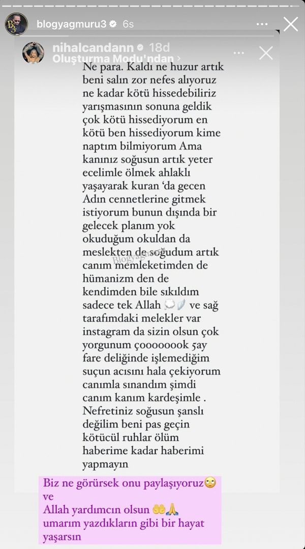 "Kime ne yaptım bilmiyorum ama kanınız soğusun artık yeter. Ecelimle ölmek, ahlaklı yaşayarak Kur'an'da geçen adın cennetlerine gitmek istiyorum" diyen Candan işlemediği suç yüzünden 5 ay "fare deliğinde" kaldığının da altını çizdi.