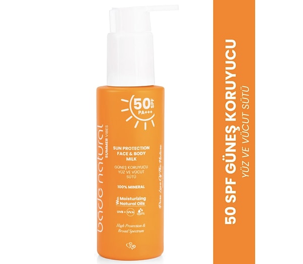 9. Bade Natural 50 Spf Güneş Koruyucu Yüz ve Vücut Sütü 100 ml