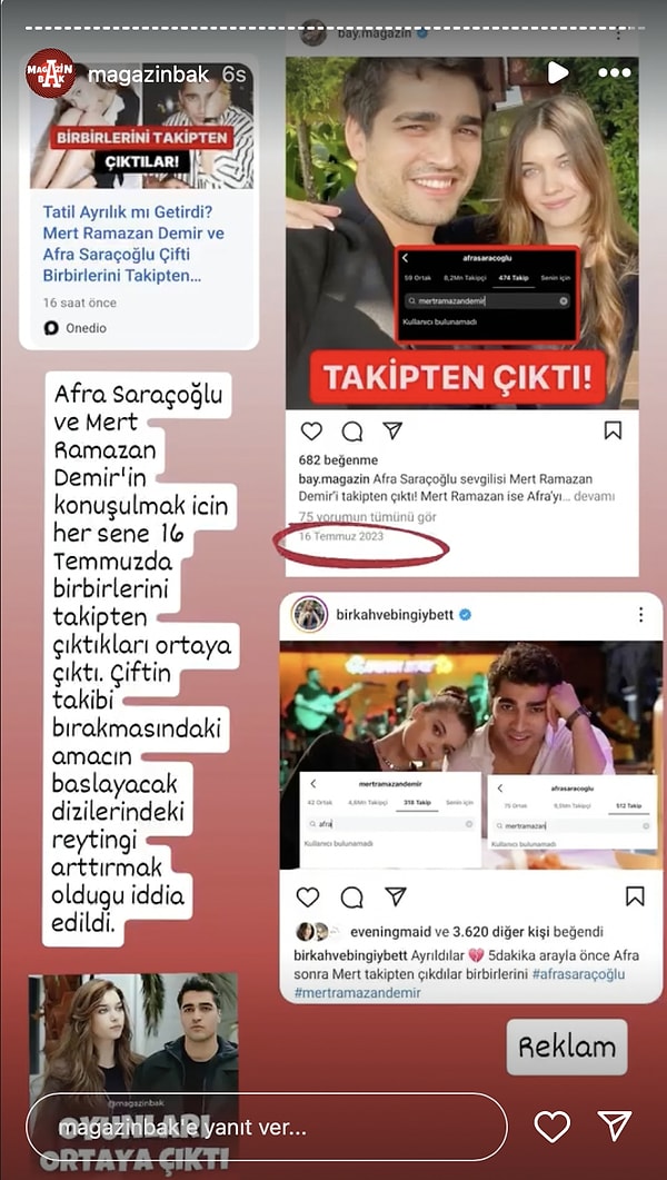 O zamanki ayrılık da bir ay bile sürmemişti... Ve o zaman da Yalı Çapkını reytinglerini artırmak, dizinin konuşulmasını sağlamak için yapılmış bir hamle olduğuna inanılmıştı. Tarihlerin bu kadar denk gelmesi, akıllara yine aynı meseleyi getirdi. Aşkınızı reyting peşinde koşmak için bu kadar ele ayağa düşürmeseniz mi acaba? Ne diyorsunuz? Hadi yorumlarda buluşalım.