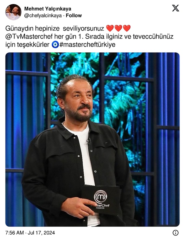 İşte Mehmet Şef'in MasterChef paylaşımı: