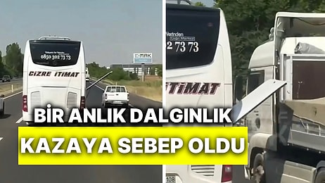 Bagaj Kapağı Açık Halde Giden Yolcu Otobüsü Bir Tırın Aynasına Çarptı