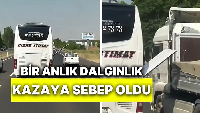 Bagaj Kapağı Açık Halde Giden Yolcu Otobüsü Bir Tırın Aynasına Çarptı