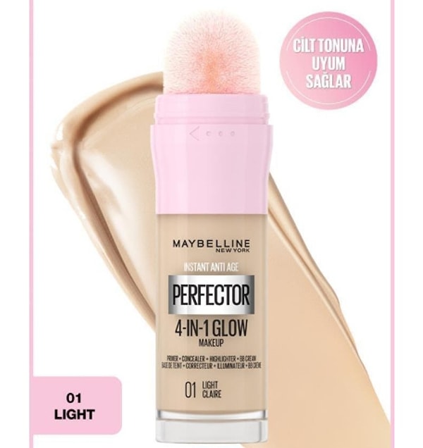 5. Maybelline New York Instant Perfector Glow 4 Etki 1 Arada Fondöten- 01 Light