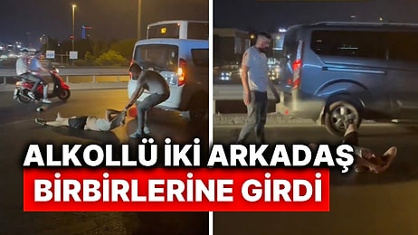 Avcılar’da Alkollü İki Arkadaşın Trafiğin Ortasında Birbirlerine Girdikleri İlginç Anlar