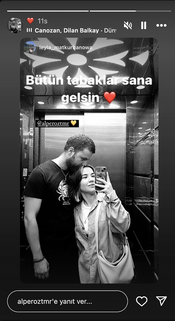 Alper ve kız arkadaşı Leyla, Instagram üzerinden yaptıkları paylaşımda "Bütün tabaklar sana gelsin" notu ile MasterChef'e bir gönderme de yaptılar.