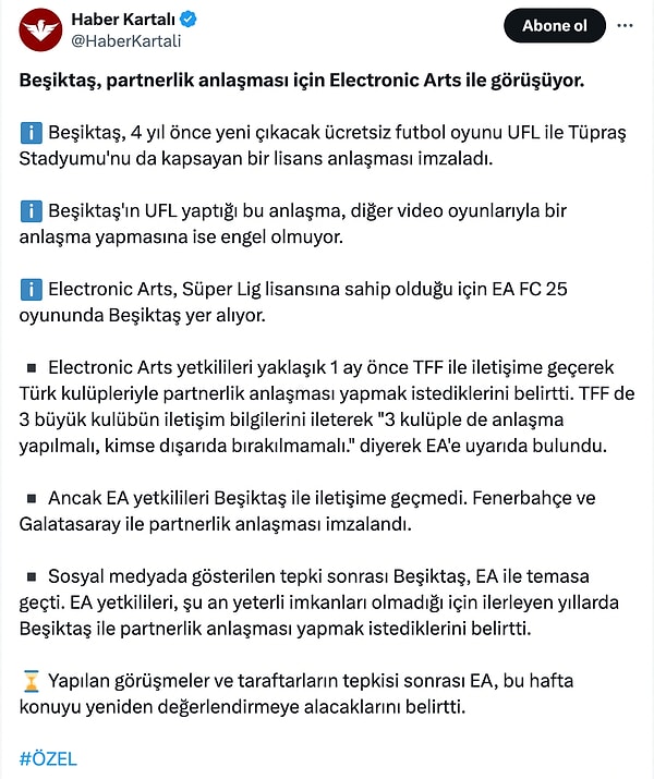 Galatasaray ve Fenerbahçe'yle işbirliği anlaşması yapılmasının ardından üç büyüklerden Beşiktaş'ın neden anlaşmaya dahil edilmediği merak konusu olmuştu. Konuya ilişkin Beşiktaş'a dair haberler paylaşan bir X hesabından iddialar geldi.