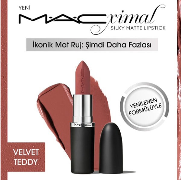 7. M·A·CXIMAL Silky Matte Lipstick Nemlendirme Etkili Yoğun Renk Sağlayan Ruj - Velvet Teddy