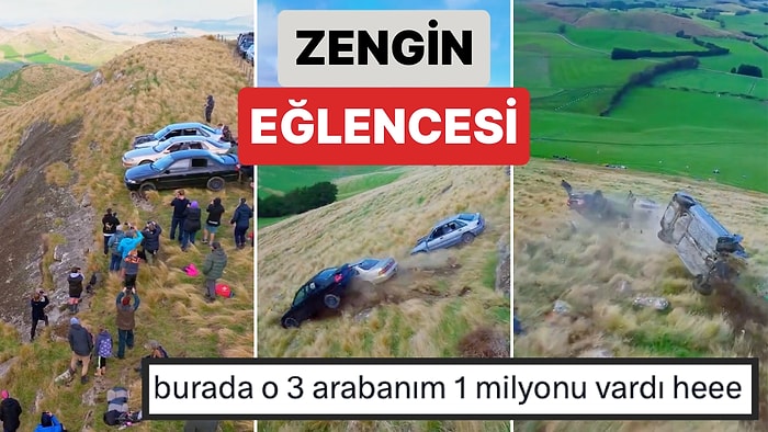 Bu Nasıl Eğlence? Bir Grup Arkadaş İçlerine Kamera Yerleştirdikleri Araçlarını Uçurumdan İtip Seyrettiler