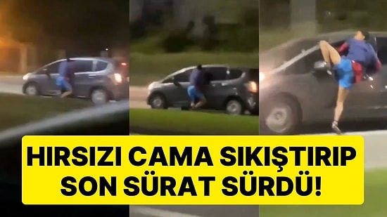 Hırsızı Aracın Camına Sıkıştırıp Son Sürat Yoluna Devam Eden Sürücünün Görüntüsü Sosyal Medyada Gündem Oldu