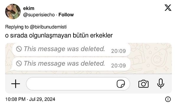 Önceki mesajları görünce, ne yazdıysa silmesi daha güvenli geldi 👇