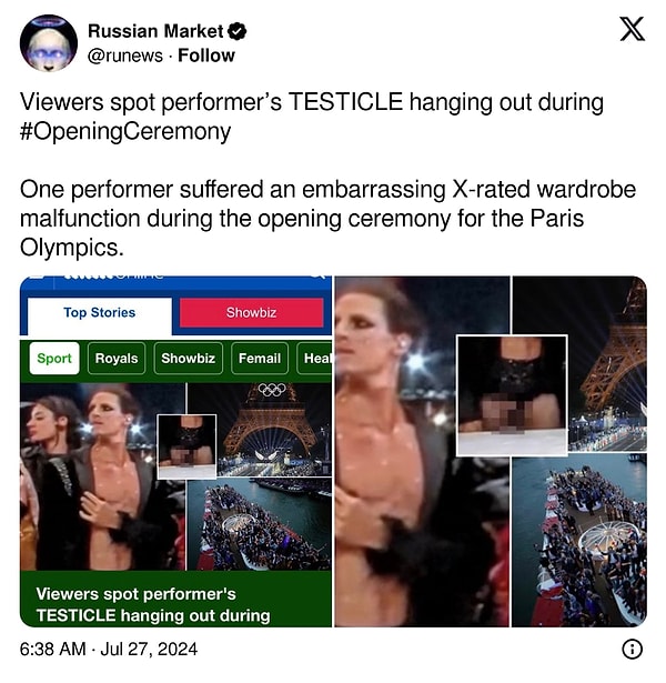 The images quickly spread across social media platforms, and the situation was described by X users as an 'embarrassing wardrobe malfunction.'