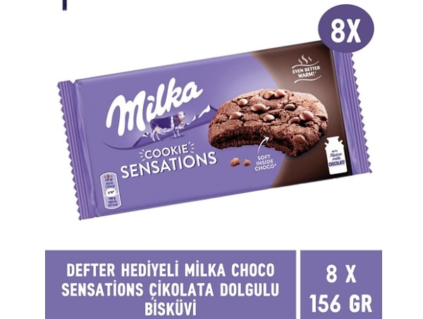 1. Milka Defter Hediyeli Milka Choco Sensations Çikolata Dolgulu Bisküvi 156 gr - 8 Adet