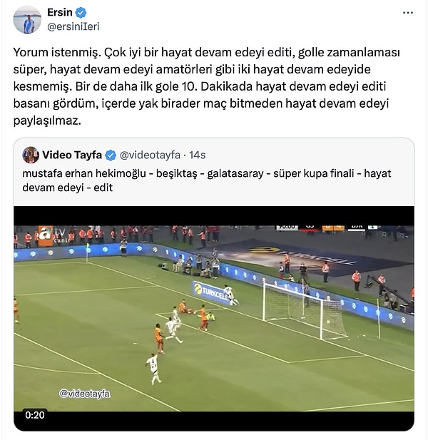 'Hayat Devam Edeyi' editlerinin birçoğunu yorumlayan Ersin İleri ise yukarıda size göstermiş olduğumuz gol anına yapılan editi bu şekilde yorumladı...