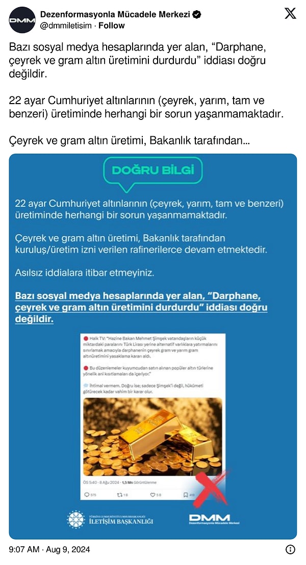 Dezenformasyonla Mücadele Merkezinin açıklaması: