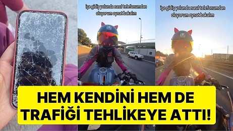 Hem Kendini Hem de Trafiği Tehlikeye Attı: Telefonunu Düşüren Motosiklet Sürücüsü Yol Ortasında Durdu