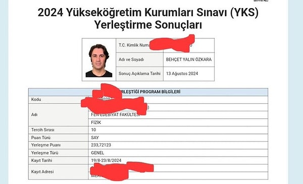 Prof. Dr. Behçet Yalın Özkara, girdiği sınavda Fizik dersinden eksi 1.75 net yaptı. Eksi net yaptıktan sonra ise tercih döneminde Fizik bölümlerine tercih yaptı.