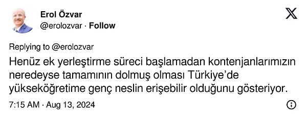 Yükseköğretim Kurulu Başkanı Erol Özvar, Twitter hesabından dikkat çeken açıklamalarda bulundu👇