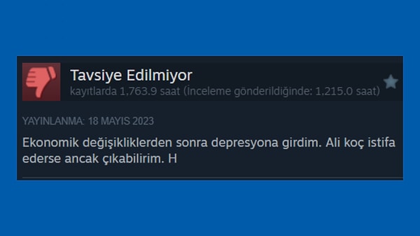 Ekonomik değişikliklerden sonra ben de depresyona girdim ama oyunla hiçbir alakası yok.