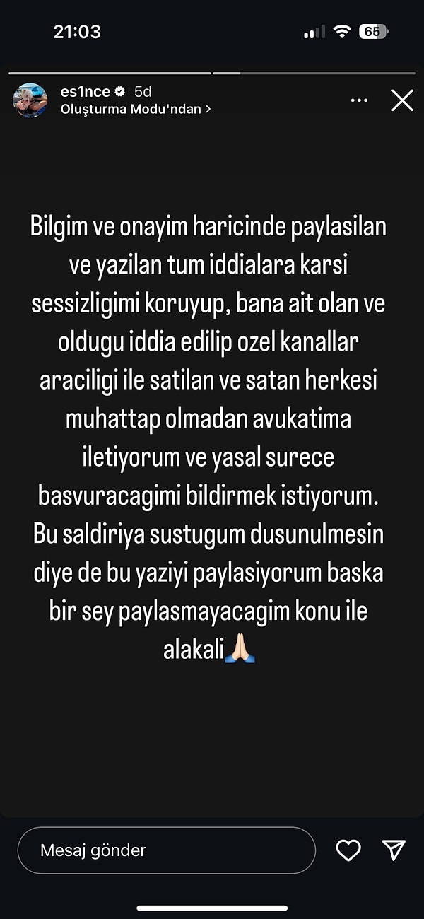 Esin Çepni'den açıklama da gecikmedi. Çepni, fotoğrafların bilgisi ve onayı haricinde paylaşıldığını vurguladı, yasal sürece başvuracağını bildirdi. Bazı fotoğrafların da kendisine ait olmadığını söyledi.