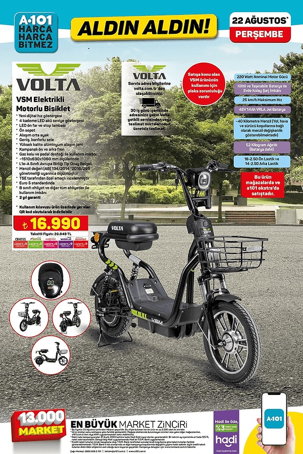 Volta VSM Elektrikli Motorlu Bisiklet 16.990 TL