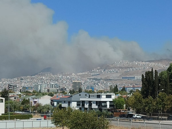 İzmir kent merkezi dahil birçok yer, dumanla kaplandı. Gökyüzünden resmen kül yağdı.