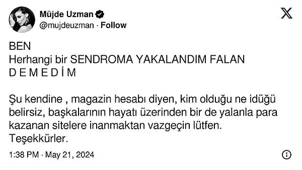 Ünlü oyuncu hakkında çıkan "tükenmişlik sendromuna yakalandı" haberlerine ise X hesabından isyan etmiş, sert açıklamalarda bulunmuştu.