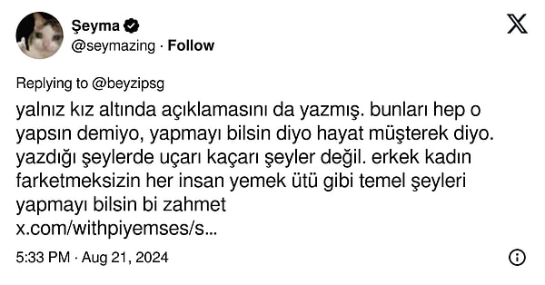 Oysa, 'Erkek kadın fark etmez her insan temel ihtiyaçlarını kendisi karşılayabilmeli' 👇