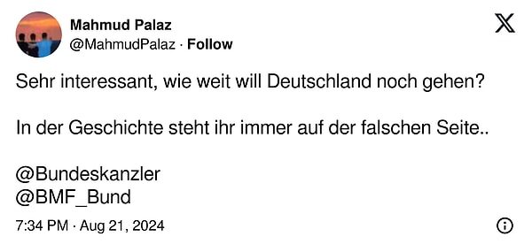 'Çok ilginç, Almanya hâlâ ne kadar ileri gitmek istiyor? Her zaman tarihin yanlış tarafındasınız.' 👇