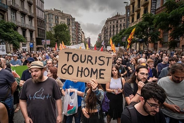 İspanya'nın Barselona kentinde yerel halk uzun süredir gelen turistlerden şikayetçi. Yoğun talepten dolayı artan kiralar ve fiyatlardan şikayetçi olan halk tepkisini farklı yollarla dile getiriyor.