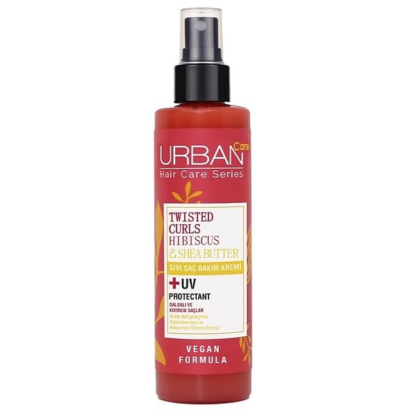 URBAN Care'in Twisted Curls Hibiscus & Shea Butter serisi, kıvırcık ve dalgalı saçlar için özel olarak tasarlanmış bir sıvı saç bakım kremidir.