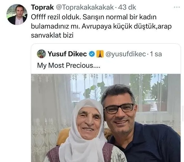 Bir sosyal medya medya kullanıcısı, fotoğrafın altına "Maalesef rezil olduk dünyaya. Keşke annenizi paylaşmasaydınız" yorumunu yazdı.