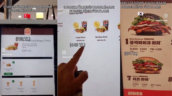 Türkiye, Abu Dabi ve Güney Kore'deki havalimanlarında bulunan hamburger zincirlerindeki fiyatları inceleyen genç, uçurum gibi bir fiyat farkıyla karşılaştı.