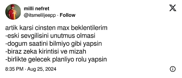 Fakat bir kullanıcı, erkeklerden beklentisini şu şekilde anlattı. Partnerin rol yapmasına bile tamah eden kullanıcı ciğerlerimizi dağladı...