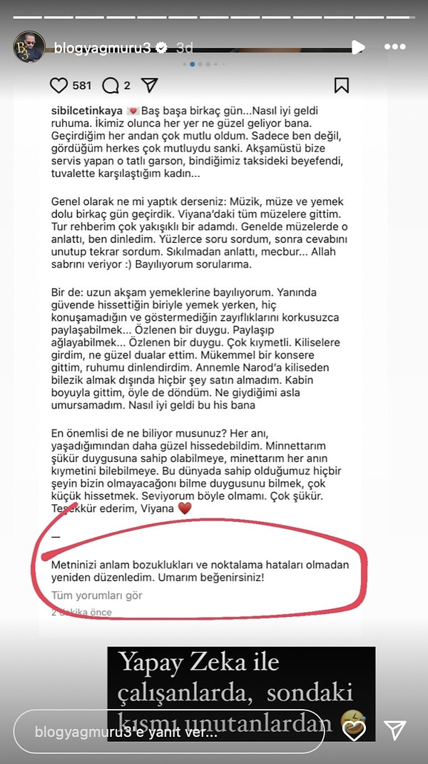 @blogyagmuru3'ün şahin gözleri sağ olsun bunu da kaçırmadık! Çetinkaya'nın Şükrü'süne aşkını haykırdığı ve tatili övdüğü uzun notunu yapay zekaya yazdırdığı ortaya çıktı!