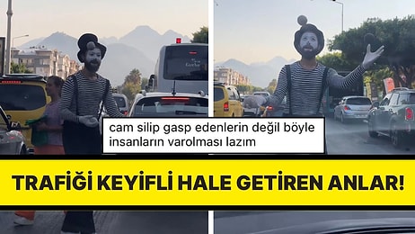 Trafikte Daha Önce Denk Gelinmeyen Anlar: Pandomim Sanatçısı Işıkta Bekleyenleri Gülümsetti