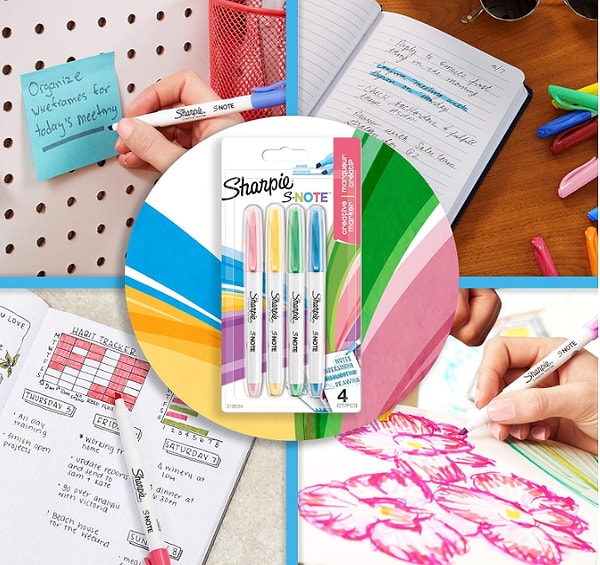 11. Sharpie S-Note Fosforlu İşaretleme Kalemi, 4'lü Blister, Karışık