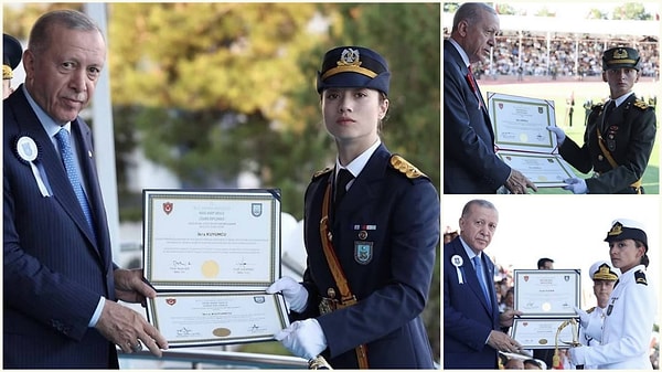 Harp okulu birincileri kadınlar, diplomalarını Cumhurbaşkanı ve AKP Genel Başkanı Recep Tayyip Erdoğan'ın elinden aldı.