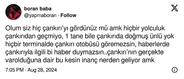 İlgili paylaşım şu şekildeydi: "Çankırı’nın gerçekte var olduğuna dair bu kesin inanç nereden geliyor?"