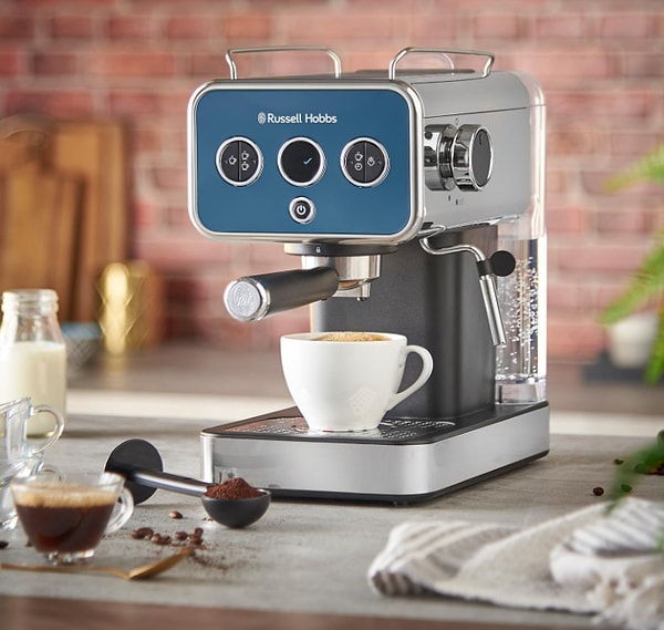 15. Russell Hobbs Espresso Makinesi Distinctions Paslanmaz Çelik Okyanus Mavisi