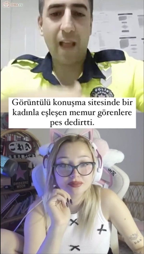 Bir sosyal medya kullanıcısı kadının dün paylaştığı görüntü herkesi çok şaşırttı. Omegle isimli sohbet sitesinde bir polis memuru ile eşleşen kadın, gördüklerine inanamadı.