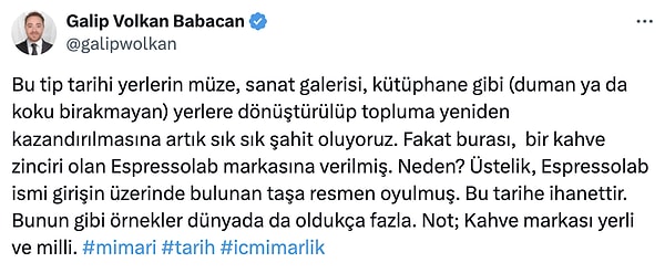 Öte yandan, Twitter'da kullanıcılar Espressolab'ın Emirgan Çınnaraltı şubesi hakkında tepkilerini böyle dile getirdi: