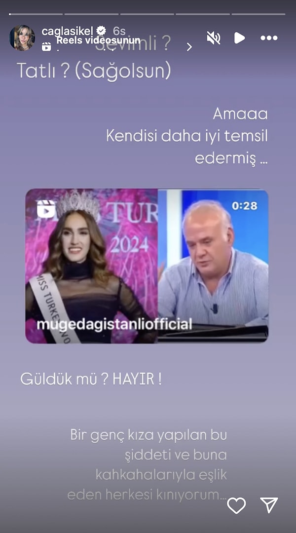 Çağla Şıkel, Miss Turkey birincisi İdil Bilgen'e destek çıktı.